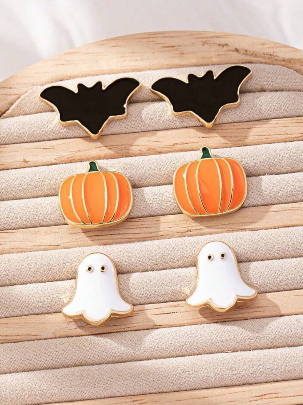3 Pairs/Set Halloween Spooky Metal Orange Pumpkin, Bat, Ghost, White Ghost